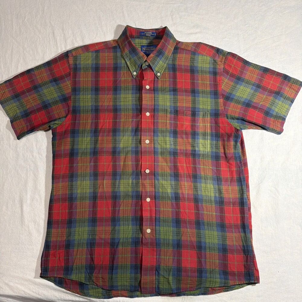 Pendleton Oceanside Men's Short Sleeve Shirt Button Down Plaid Size Large
